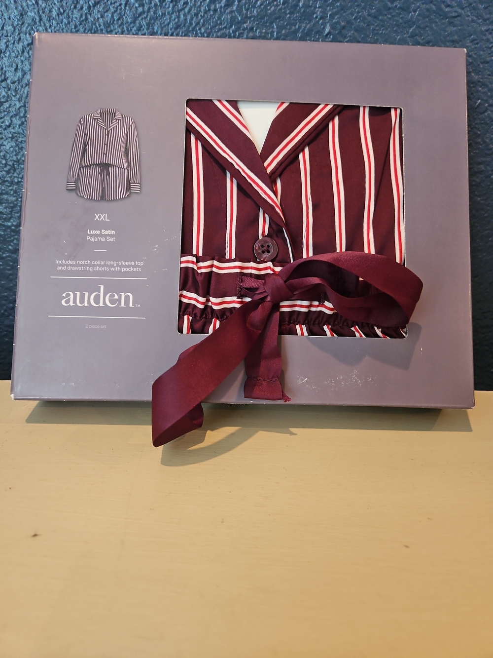 auden Luxe Satin Pajama Set - Burgundy Stripe